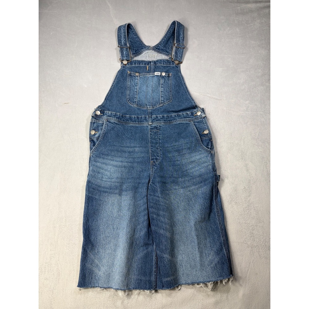 Lee Workwear Women Denim Bib Overalls Medium Wash Raw Hem Carpenter Blue S